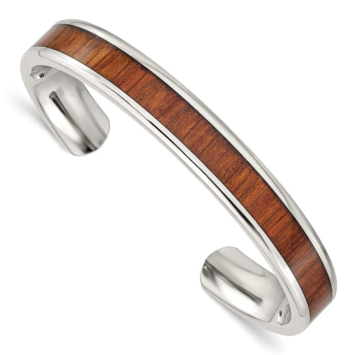 Chisel Brand Jewelry, Stainless Steel Polished Red/Orange Wood Inlay Bangle