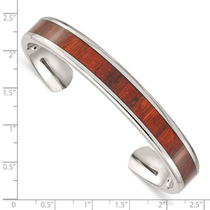 Chisel Brand Jewelry, Stainless Steel Polished Red Wood Inlay Bangle