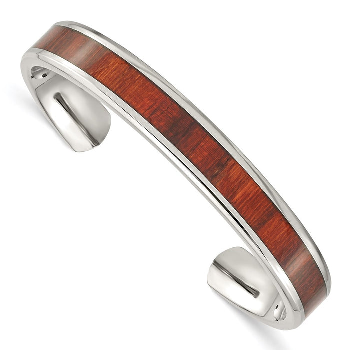 Chisel Brand Jewelry, Stainless Steel Polished Red Wood Inlay Bangle