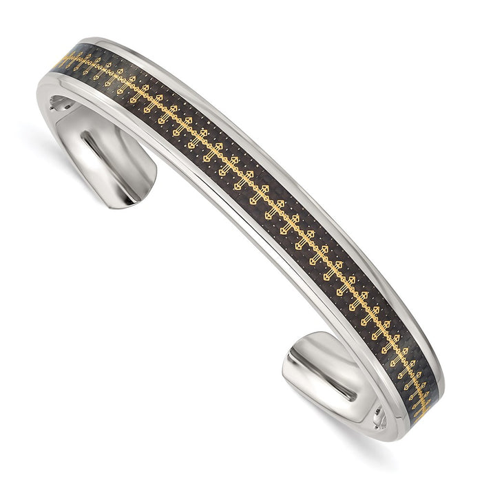 Chisel Brand Jewelry, Stainless Steel Polished Carbon Fiber Inlay/Yellow IP-plated Cross Bangle