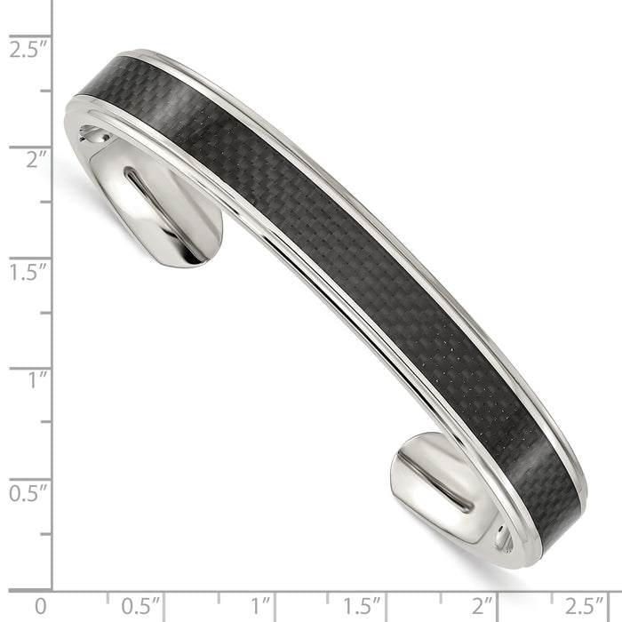 Chisel Brand Jewelry, Stainless Steel Polished Black Carbon Fiber Inlay Bangle