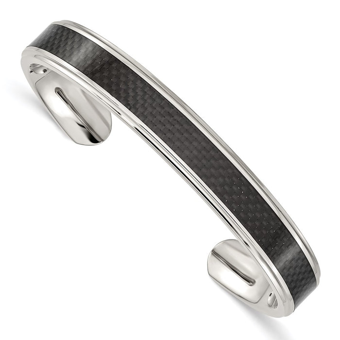 Chisel Brand Jewelry, Stainless Steel Polished Black Carbon Fiber Inlay Bangle