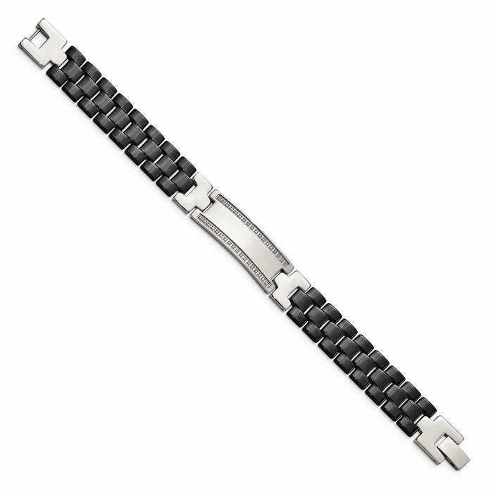 Chisel Brand Jewelry, Stainless Steel/Ceramic Polished 1/4ct tw. Diamond 8.75in Men's Bracelet