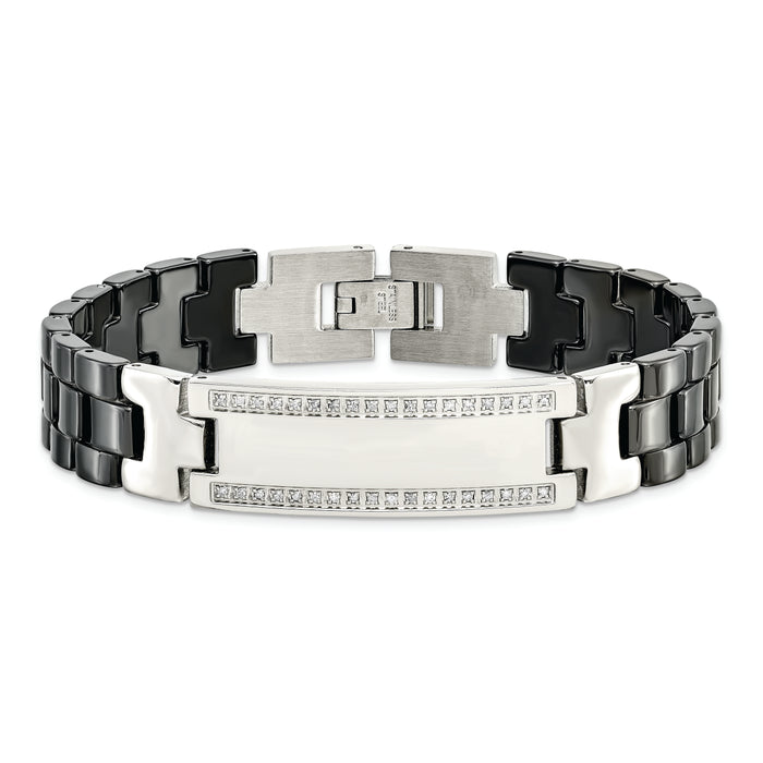 Chisel Brand Jewelry, Stainless Steel/Ceramic Polished 1/4ct tw. Diamond 8.75in Men's Bracelet