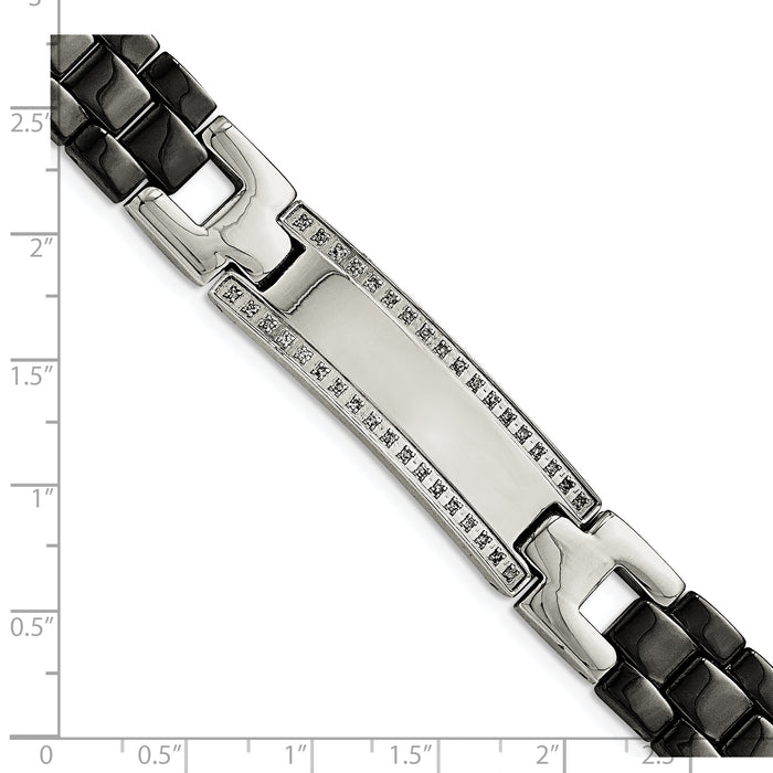 Chisel Brand Jewelry, Stainless Steel/Ceramic Polished 1/4ct tw. Diamond 8.75in Men's Bracelet