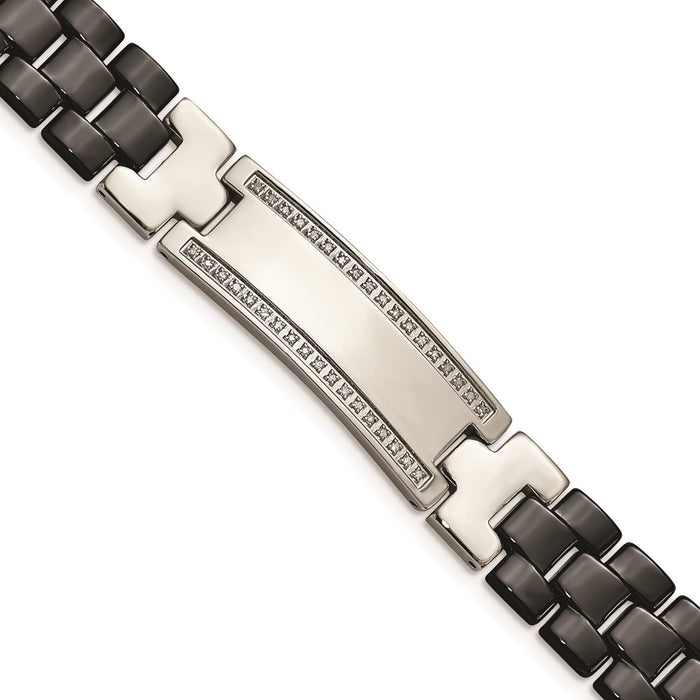 Chisel Brand Jewelry, Stainless Steel/Ceramic Polished 1/4ct tw. Diamond 8.75in Men's Bracelet