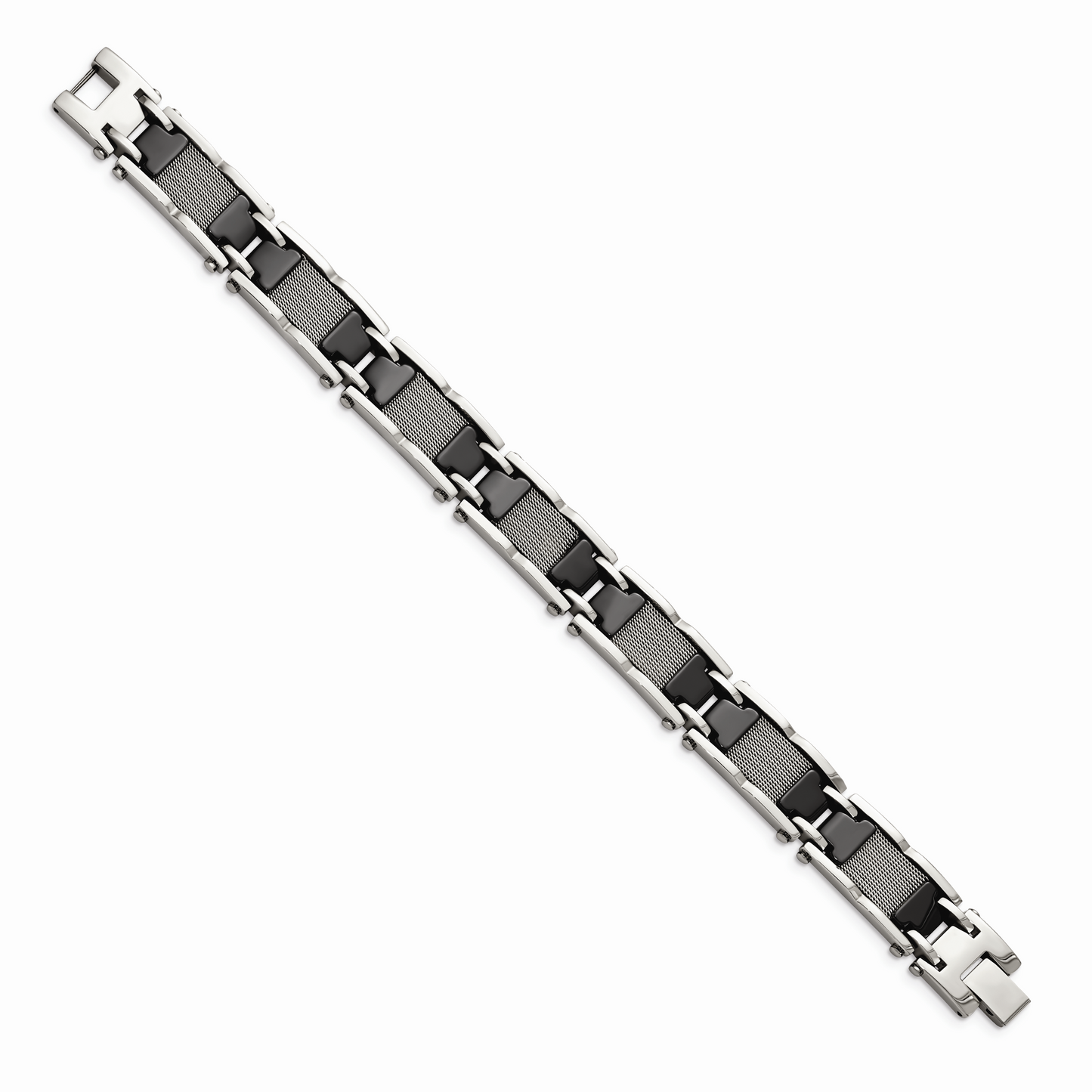 Chisel Brand Jewelry, Stainless Steel/Ceramic Black Polished Mesh Men's Bracelet