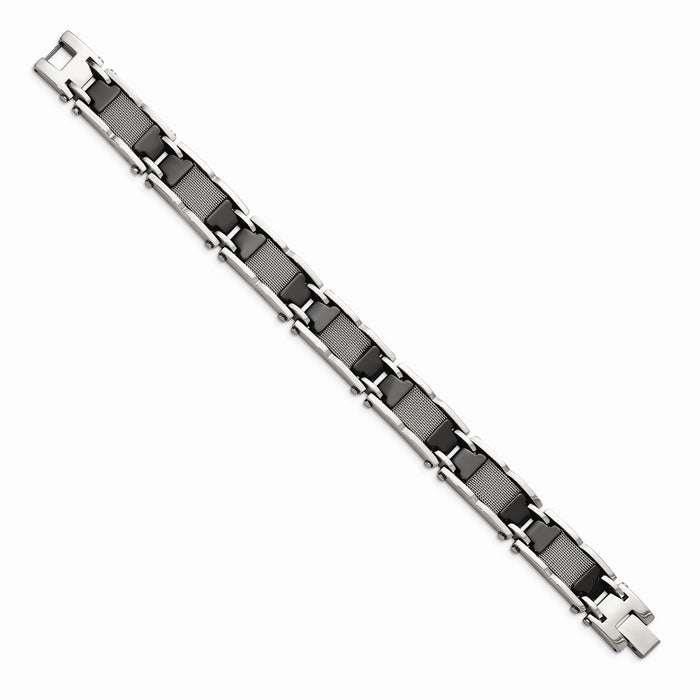 Chisel Brand Jewelry, Stainless Steel/Ceramic Black Polished Mesh Men's Bracelet