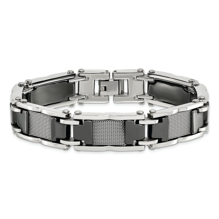 Chisel Brand Jewelry, Stainless Steel/Ceramic Black Polished Mesh Men's Bracelet