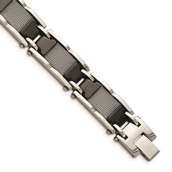 Chisel Brand Jewelry, Stainless Steel/Ceramic Black Polished Mesh Men's Bracelet