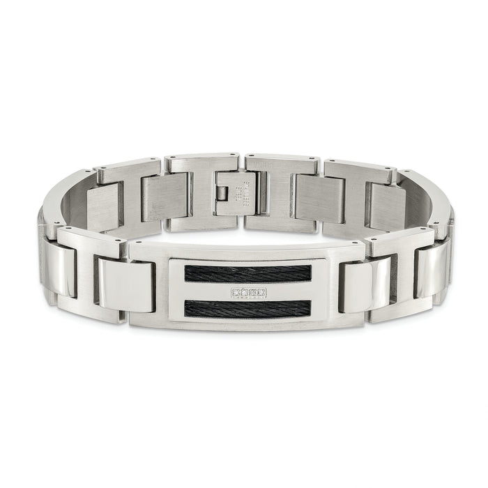 Chisel Brand Jewelry, Stainless Steel Polished/Matte Black IP-plated 0.05ct tw. Diamond Men's Bracelet