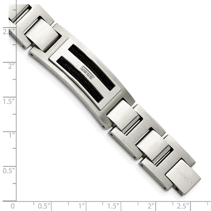 Chisel Brand Jewelry, Stainless Steel Polished/Matte Black IP-plated 0.05ct tw. Diamond Men's Bracelet