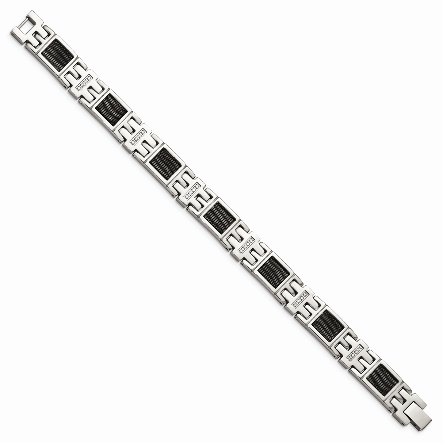 Chisel Brand Jewelry, Stainless Steel Black IP-plated Mesh1/3ct tw. Diamond Men's Bracelet