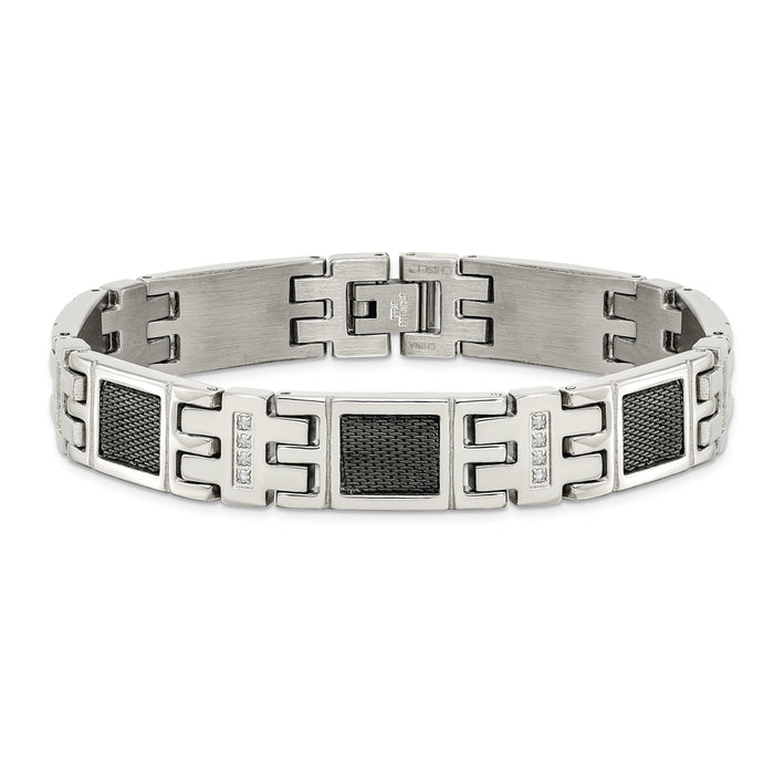 Chisel Brand Jewelry, Stainless Steel Black IP-plated Mesh1/3ct tw. Diamond Men's Bracelet