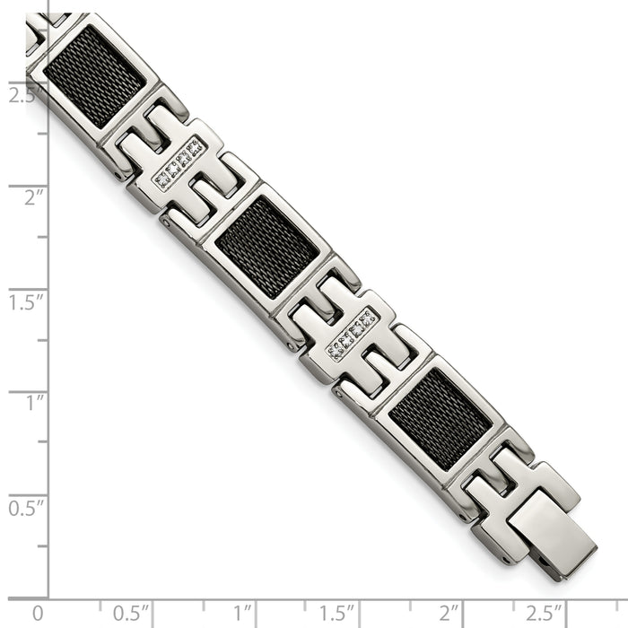 Chisel Brand Jewelry, Stainless Steel Black IP-plated Mesh1/3ct tw. Diamond Men's Bracelet