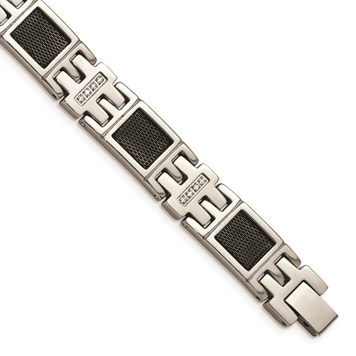 Chisel Brand Jewelry, Stainless Steel Black IP-plated Mesh1/3ct tw. Diamond Men's Bracelet