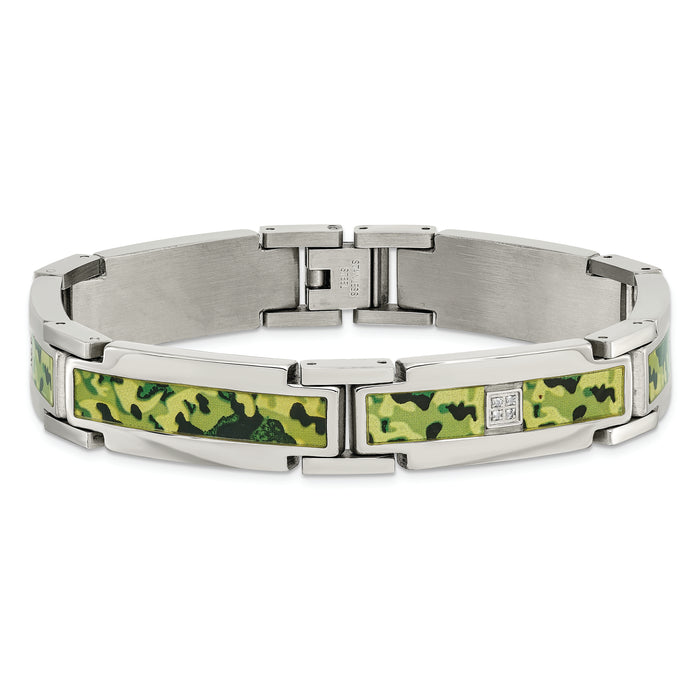 Chisel Brand Jewelry, Stainless Steel Polished 0.07ct tw. Diamond Camouflage Men's Bracelet