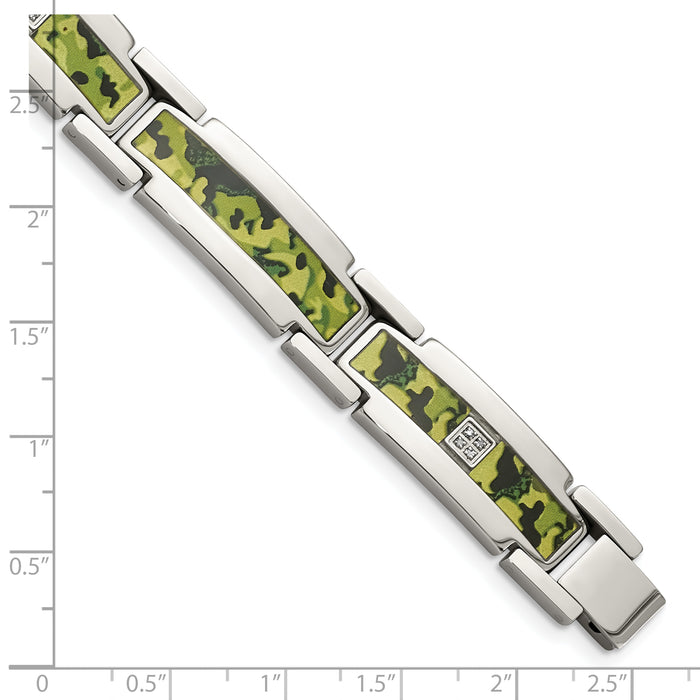 Chisel Brand Jewelry, Stainless Steel Polished 0.07ct tw. Diamond Camouflage Men's Bracelet