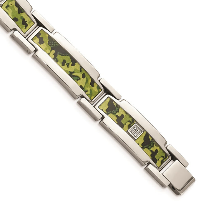 Chisel Brand Jewelry, Stainless Steel Polished 0.07ct tw. Diamond Camouflage Men's Bracelet