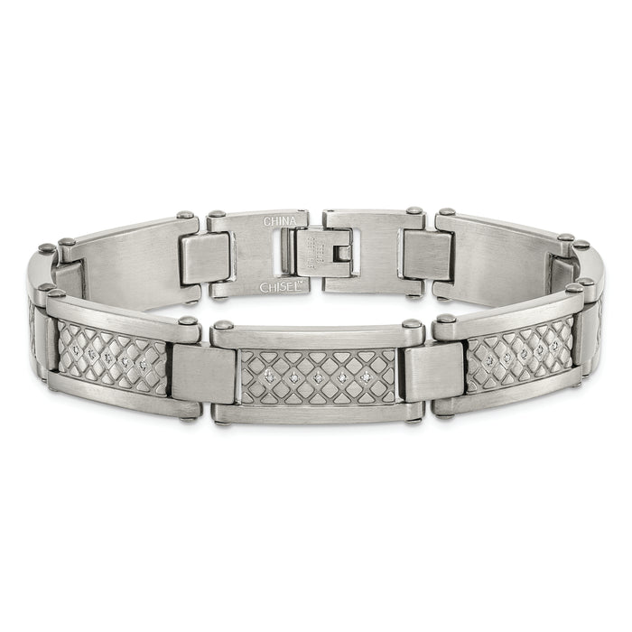 Chisel Brand Jewelry, Stainless Steel Matte/Antiqued 1/10ct.tw Diamond Men's Bracelet