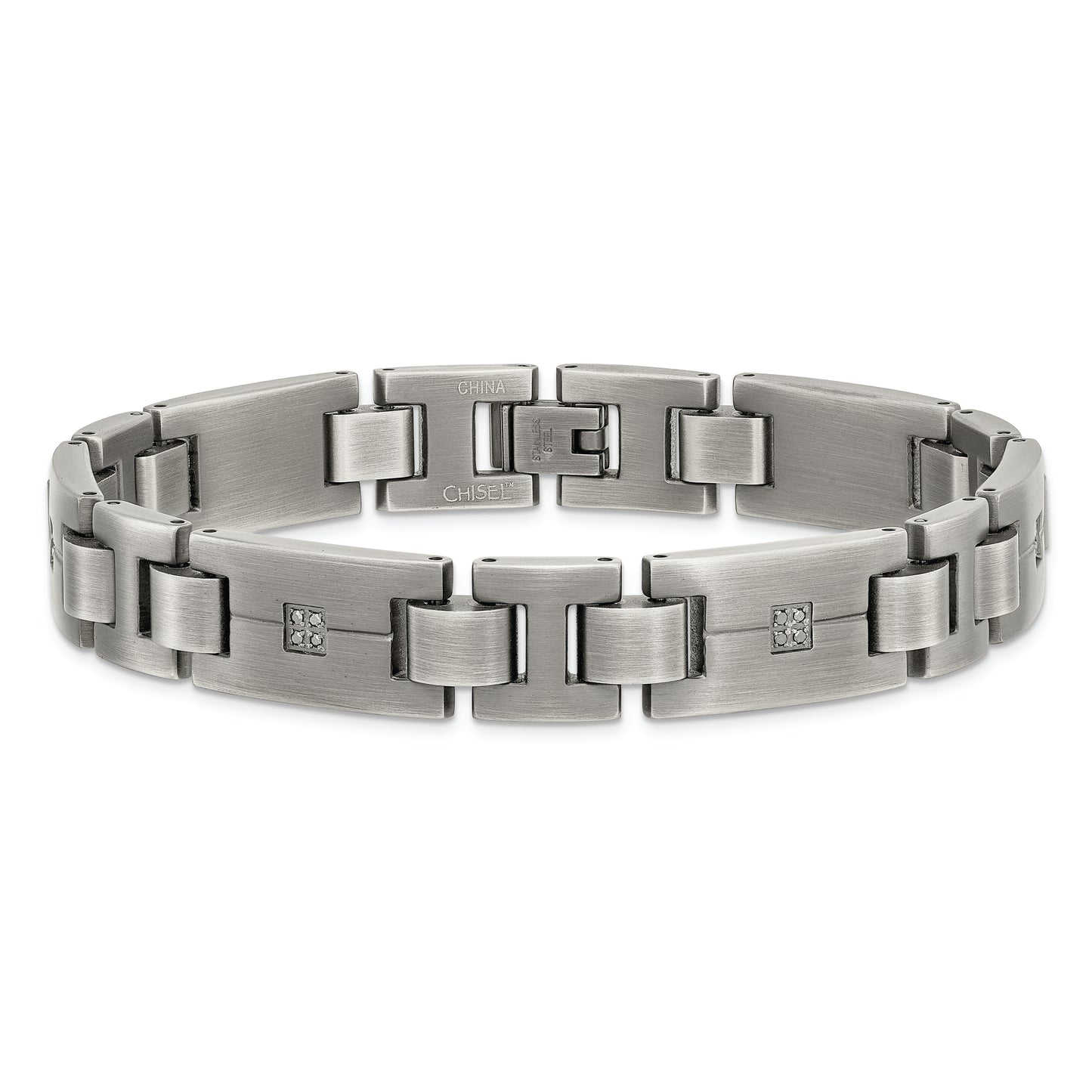 Chisel Brand Jewelry, Stainless Steel Matte/Antiqued 1/10ct.tw Black Diamond Men's Bracelet