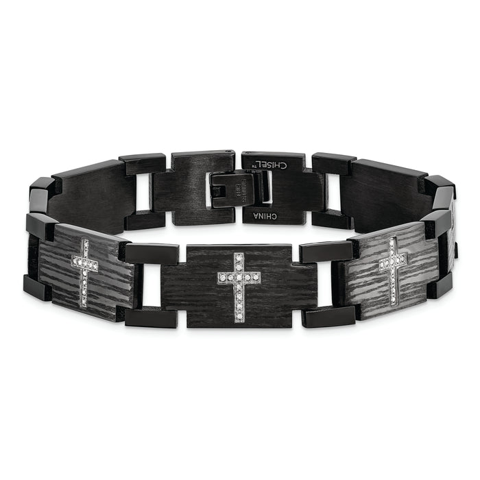 Chisel Brand Jewelry, Stainless Steel Polished/Matte IP-plated 1/4ct. tw. Diamond Men's Bracelet