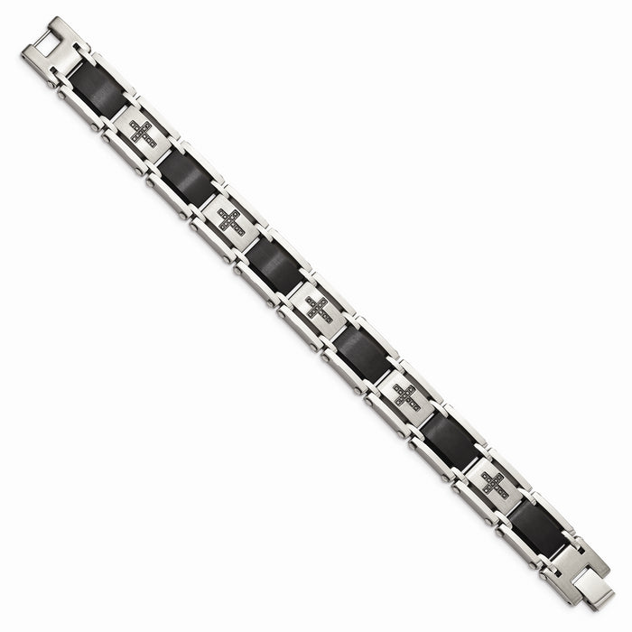 Chisel Brand Jewelry, Stainless Steel Polished/Brushed Black IP Black Diamond 8.75in Men's Bracelet