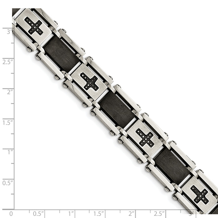 Chisel Brand Jewelry, Stainless Steel Polished/Brushed Black IP Black Diamond 8.75in Men's Bracelet