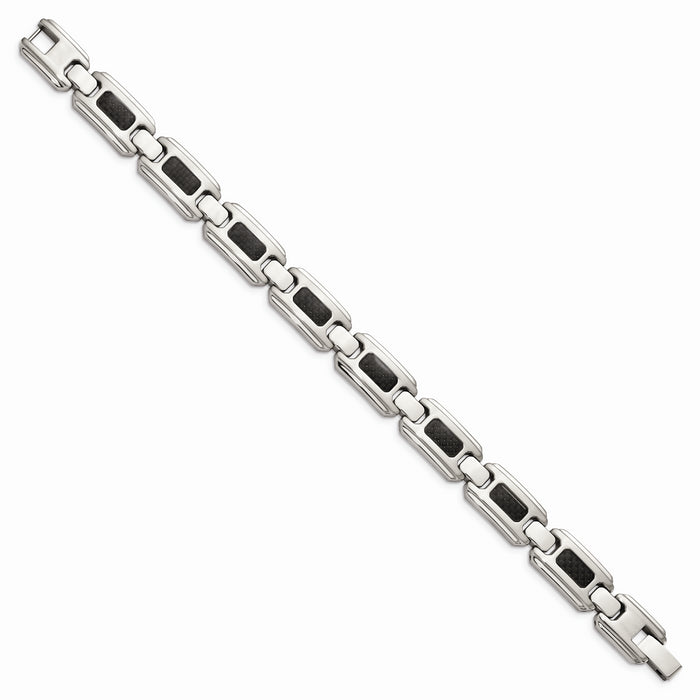 Chisel Brand Jewelry, Stainless Steel Polished & Brushed Black Carbon Fiber Inlay Men's Bracelet