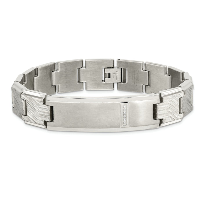 Chisel Brand Jewelry, Stainless Steel Polished and Matte CZ Men's Bracelet