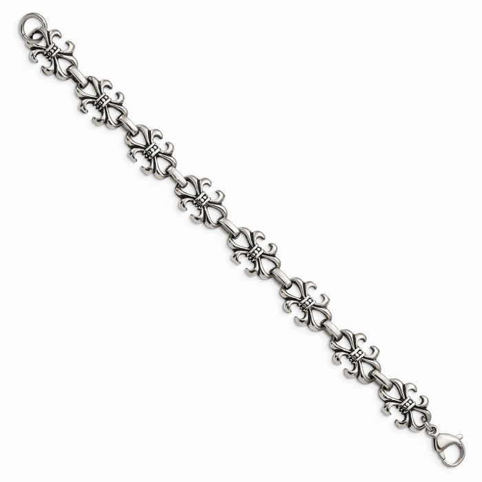 Chisel Brand Jewelry, Stainless Steel Polished and Antiqued Fleur de Lis Men's Bracelet