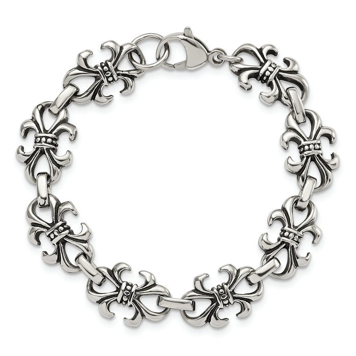 Chisel Brand Jewelry, Stainless Steel Polished and Antiqued Fleur de Lis Men's Bracelet