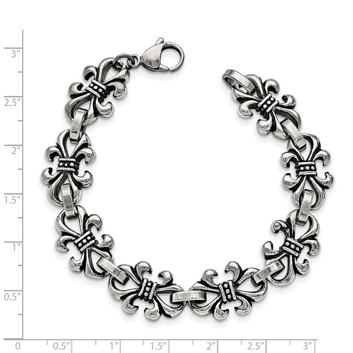 Chisel Brand Jewelry, Stainless Steel Polished and Antiqued Fleur de Lis Men's Bracelet