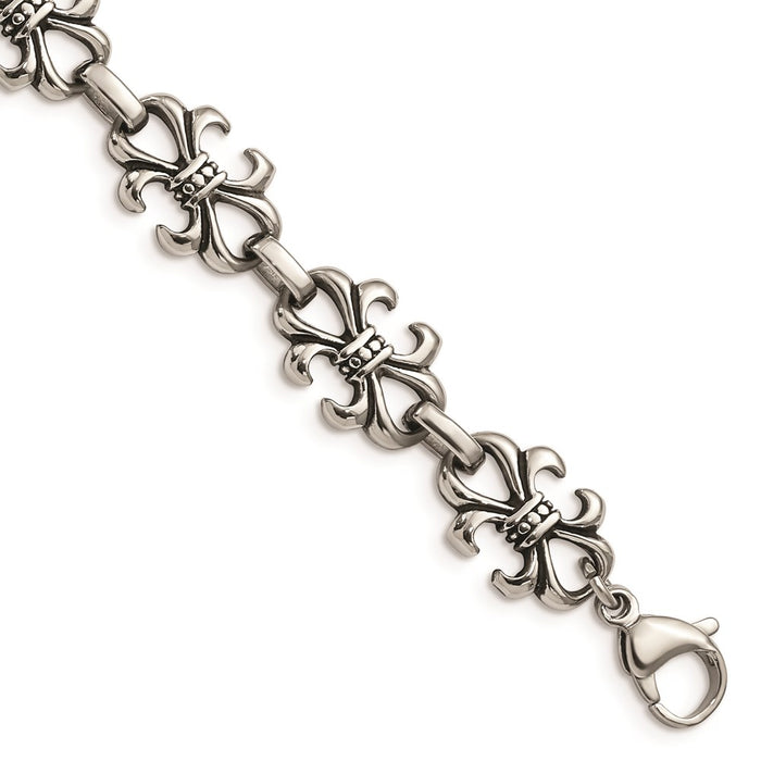 Chisel Brand Jewelry, Stainless Steel Polished and Antiqued Fleur de Lis Men's Bracelet