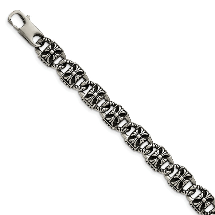 Chisel Brand Jewelry, Stainless Steel Polished and Antiqued Cross Men's Bracelet