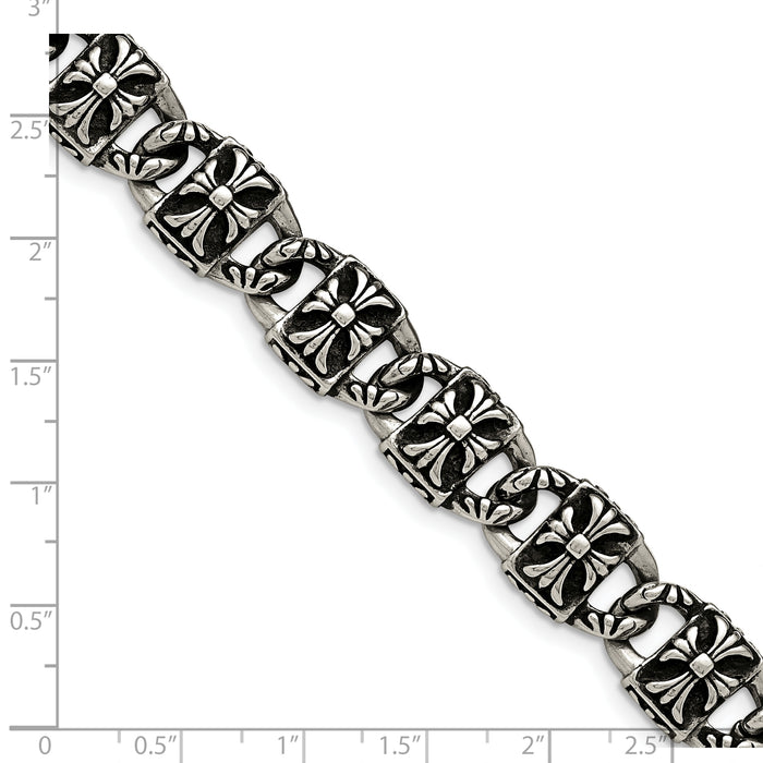 Chisel Brand Jewelry, Stainless Steel Polished and Antiqued Cross Men's Bracelet