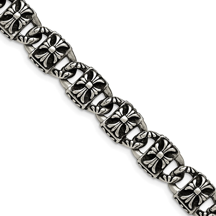 Chisel Brand Jewelry, Stainless Steel Polished and Antiqued Cross Men's Bracelet
