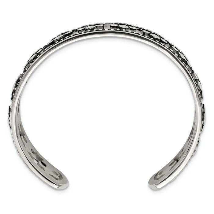 Chisel Brand Jewelry, Stainless Steel Polished Fleur de Lis Antiqued Bangle