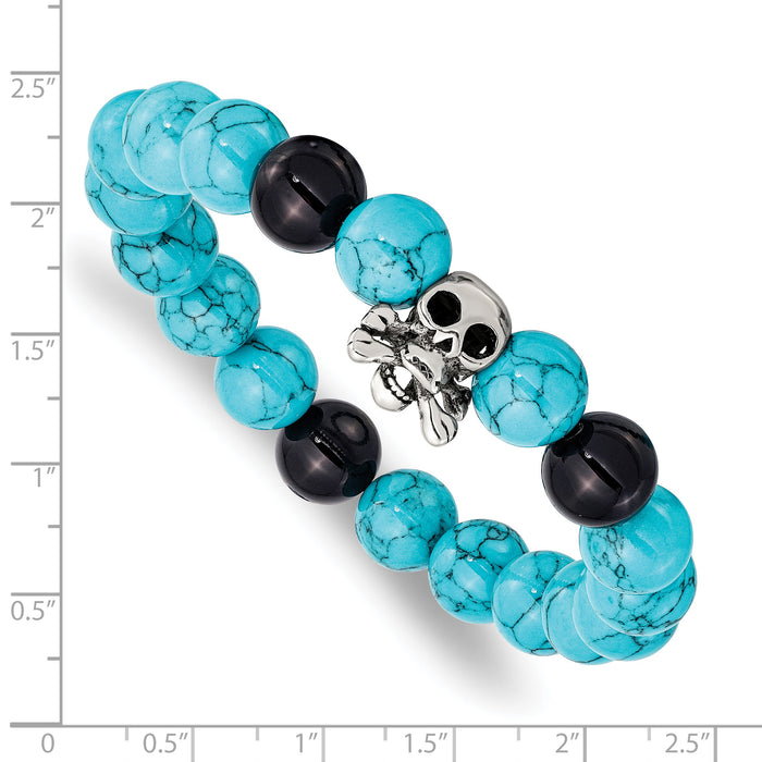 Chisel Brand Jewelry, Stainless Steel Antiqued Skull with Turquoise and Black Onyx Bracelet
