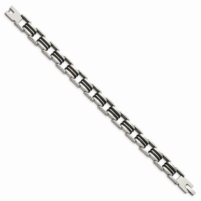 Chisel Brand Jewelry, Stainless Steel Polished and Brushed Black Rubber Men's Bracelet