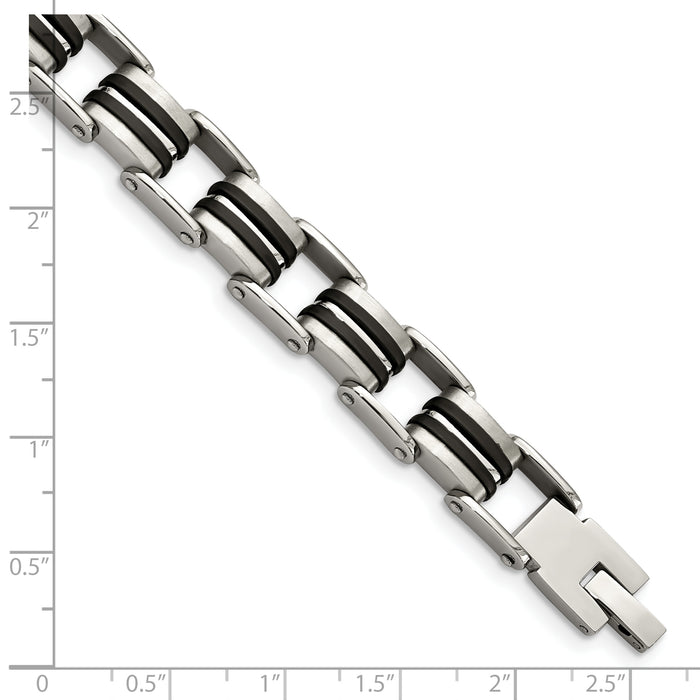 Chisel Brand Jewelry, Stainless Steel Polished and Brushed Black Rubber Men's Bracelet