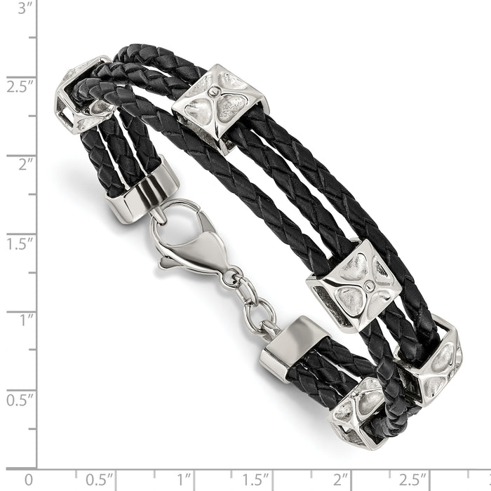 Chisel Brand Jewelry, Stainless Steel Polished Leather Men's Bracelet