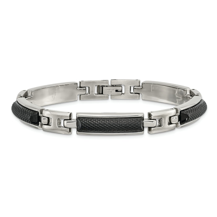 Chisel Brand Jewelry, Stainless Steel Polished and Brushed Black IP-plated Men's Bracelet