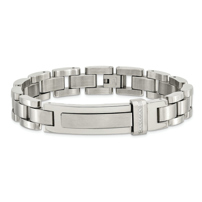 Chisel Brand Jewelry, Stainless Steel Brushed & Polished with CZs Men's Bracelet