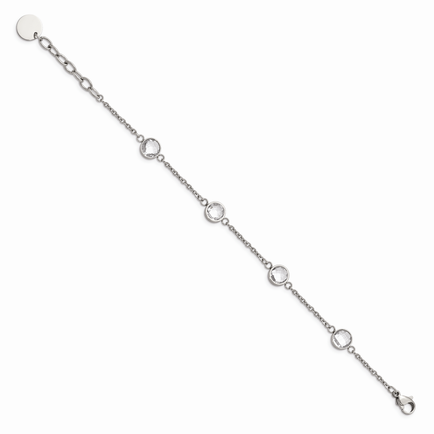 Chisel Brand Jewelry, Stainless Steel Polished with Glass with 1.25 in ext. Bracelet