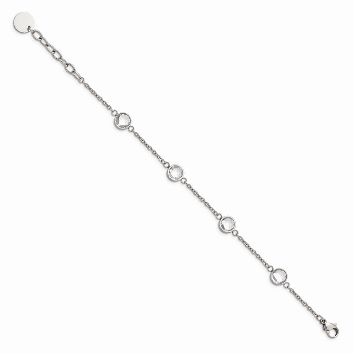 Chisel Brand Jewelry, Stainless Steel Polished with Glass with 1.25 in ext. Bracelet