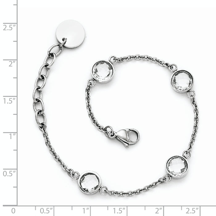 Chisel Brand Jewelry, Stainless Steel Polished with Glass with 1.25 in ext. Bracelet