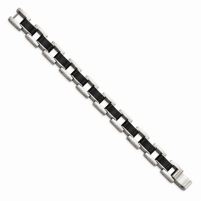 Chisel Brand Jewelry, Stainless Steel Polished Black Rubber Men's Bracelet