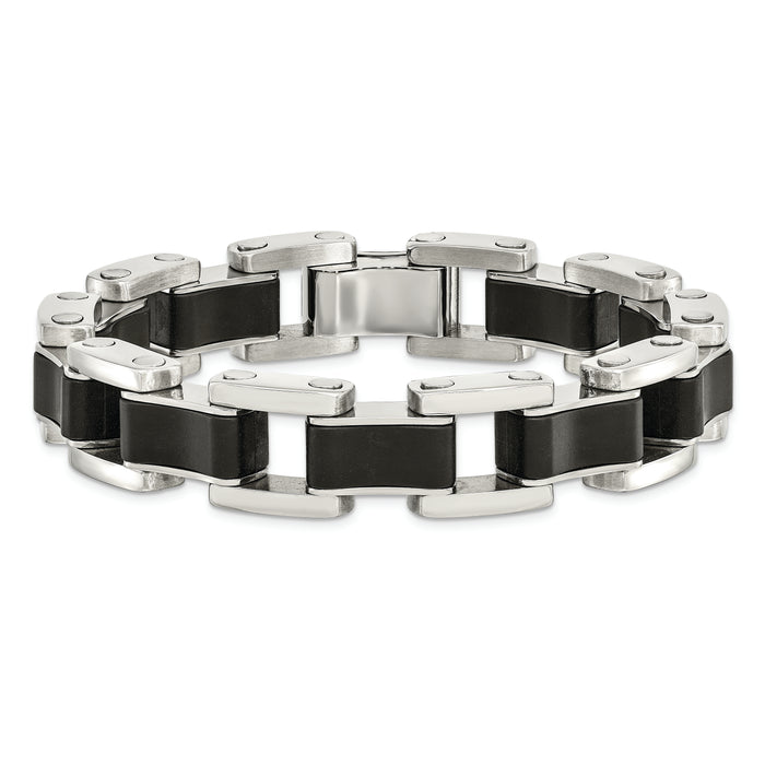 Chisel Brand Jewelry, Stainless Steel Polished Black Rubber Men's Bracelet