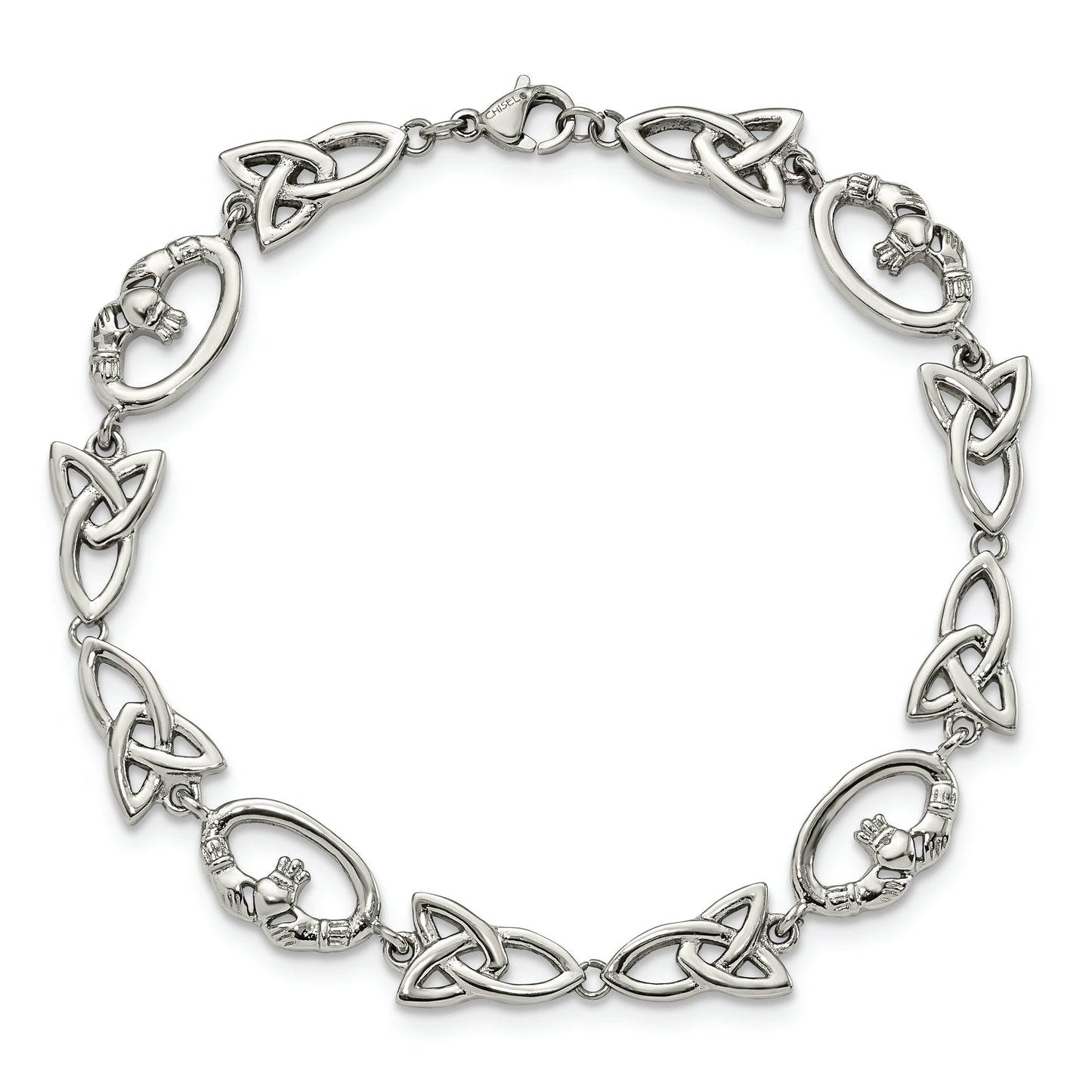 Chisel Brand Jewelry, Stainless Steel Polished Claddagh and Trinity Knot Bracelet